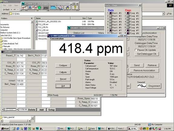 Screen shot of Li-800 calibration span pre-cal
