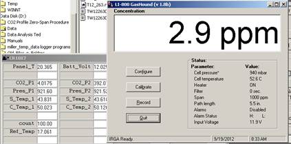 Screen shot of Li-800 calibration zero pre-cal