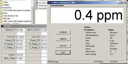 Screen shot of Li-800 calibration zero post-cal