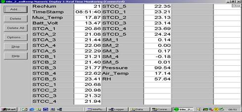 Screen shot of floor met data logger table