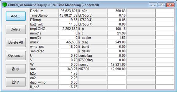 Screen shot of Vaira flux data logger table old program