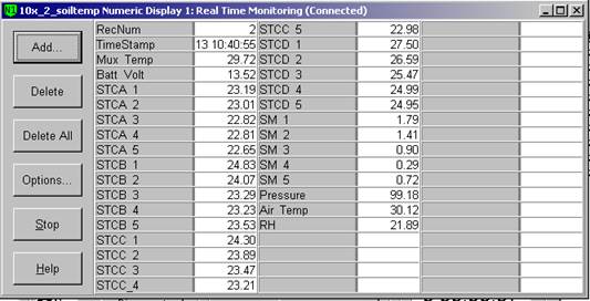 Screen shot of floor met data logger table