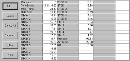 Screen shot of floor met data logger table