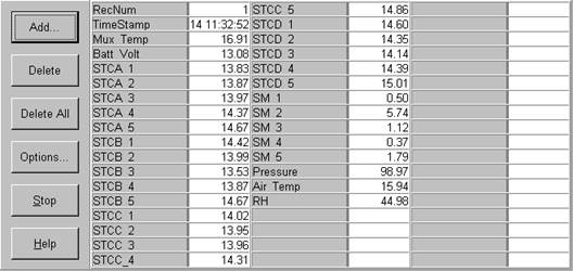 Screen shot of floor met data logger table