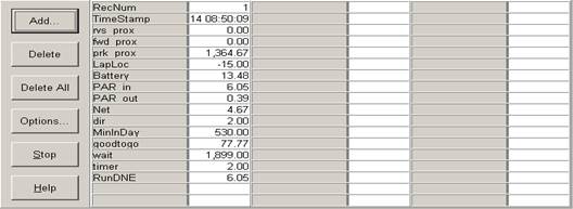 Screen shot of rad tram data logger table