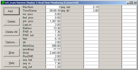 Screen shot of rad tram data logger table