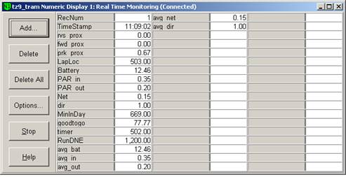 Screen shot of rad tram data logger table