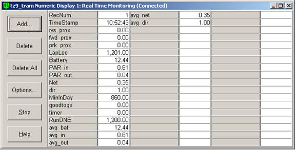 Screen shot of rad tram data logger table