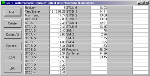 Screen shot of floor met data logger table