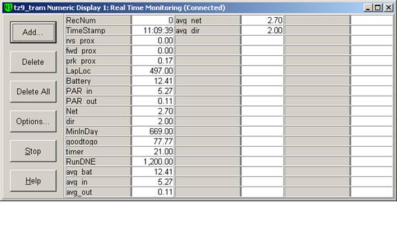 Screen shot of rad tram data logger table