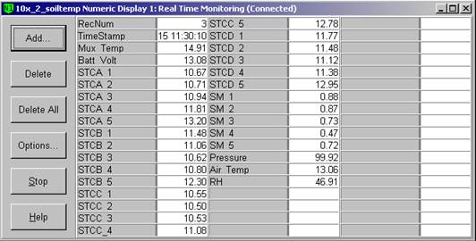 Screen shot of floor met data logger table