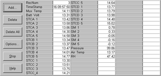 Screen shot of floor met data logger table