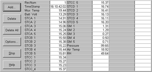 Screen shot of floor met data logger table