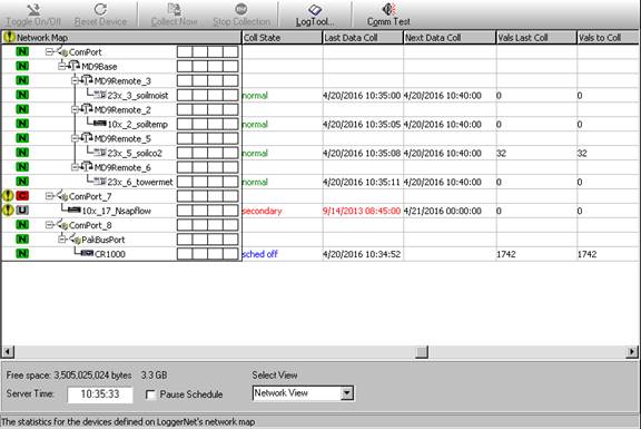 Screen shot of data logger status window