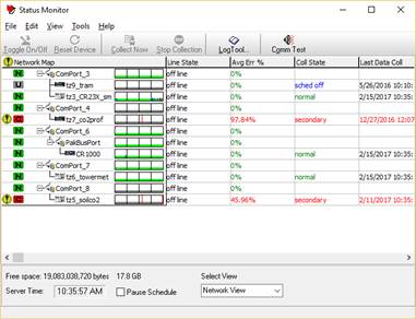 Screen shot of data logger status window