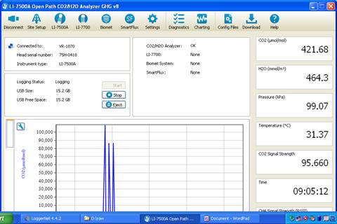 Screen shot of Vaira LI-7500 status window