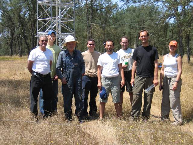 Scientists with Mr. Tonzi in front of the eddy scaffolding