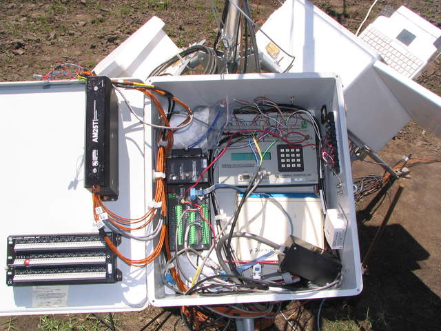 Wiring inside the data logger box at the rice site