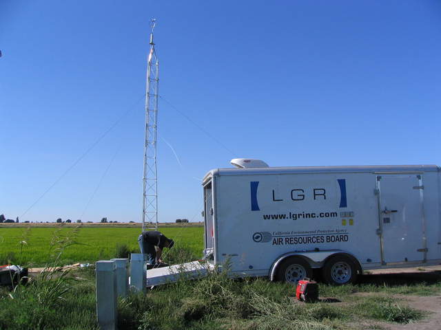 Setting up LGR trailer at rice site
