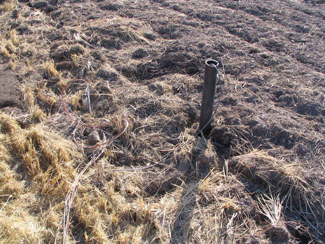 Water level well in harvested, chopped and disked rice field