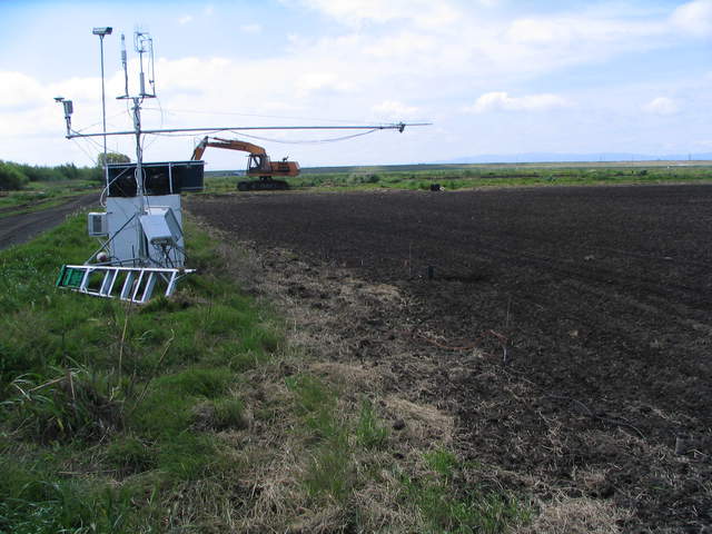 Soil sensors installed in freshly planted rice field