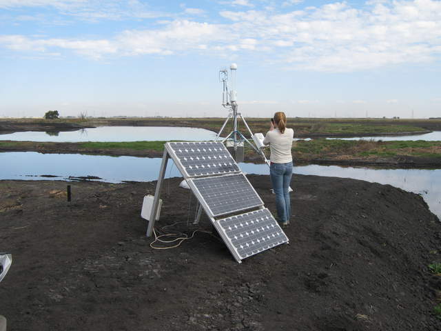Jaclyn taking photos at Mayberry, solar panels and tower