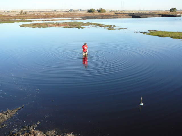 Christina installing water sensors