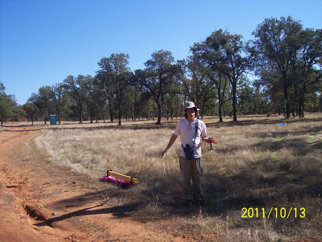Joe pulling soil moisture sensor on sled at oak woodland