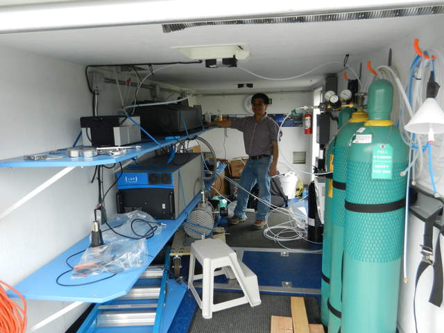 Feng working inside the LGR trailer
