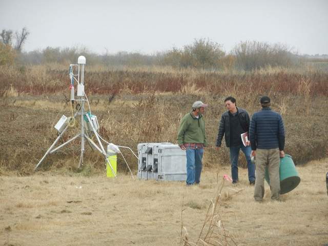 Dennis, Xu Du, and Kyle setting up a LGR Carbonyl sulfide (COS) analyzer