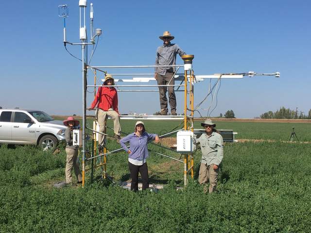 Elke, Alison, Patty, Kyle, and Joe by the newly installed Bouldin Alfalfa tower