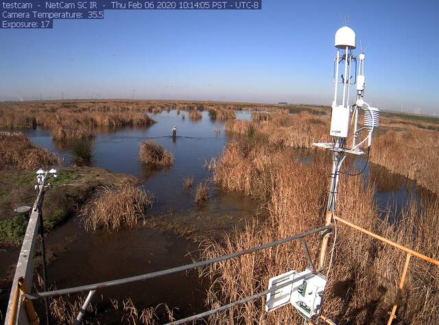Camilo measuring water level around tower