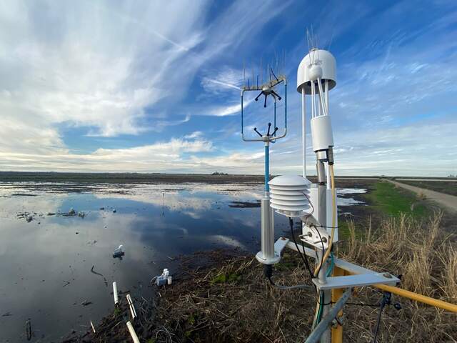 Eddy flux sensors at Bouldin Corn over flooded field