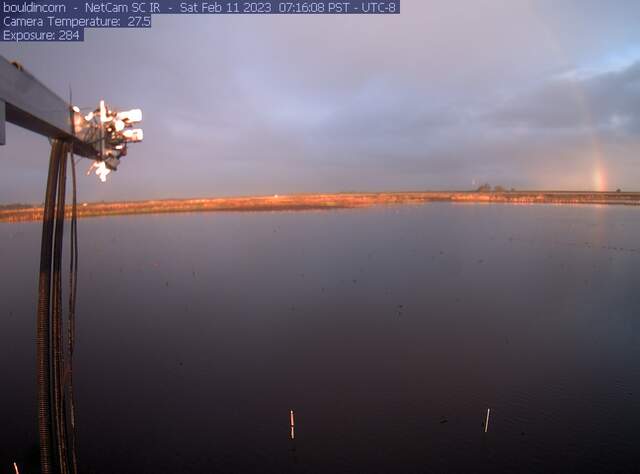 Beautiful rainbow over flooded field