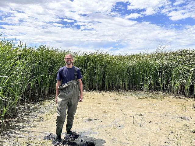 Robert modeling our newest waders which already have a broken clip