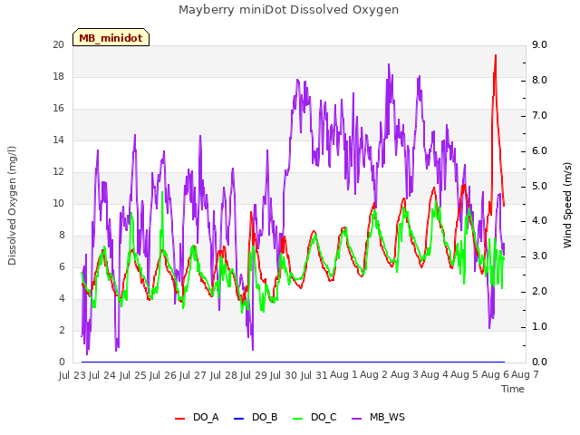 plot of Mayberry miniDot Dissolved Oxygen