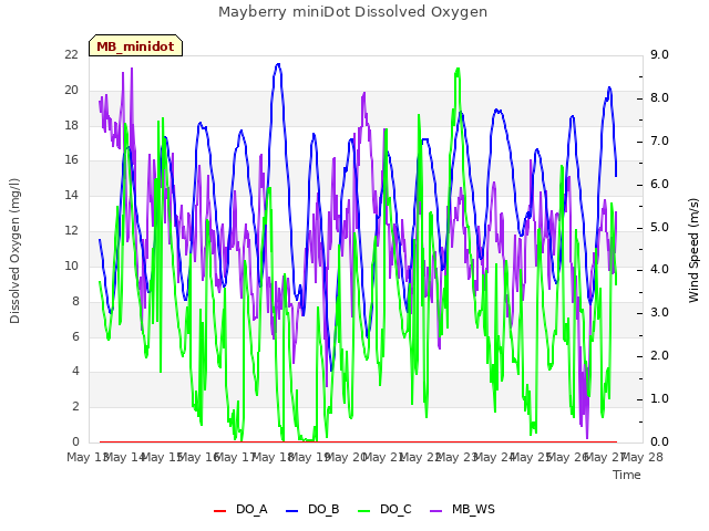 plot of Mayberry miniDot Dissolved Oxygen