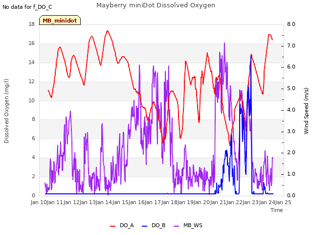 plot of Mayberry miniDot Dissolved Oxygen