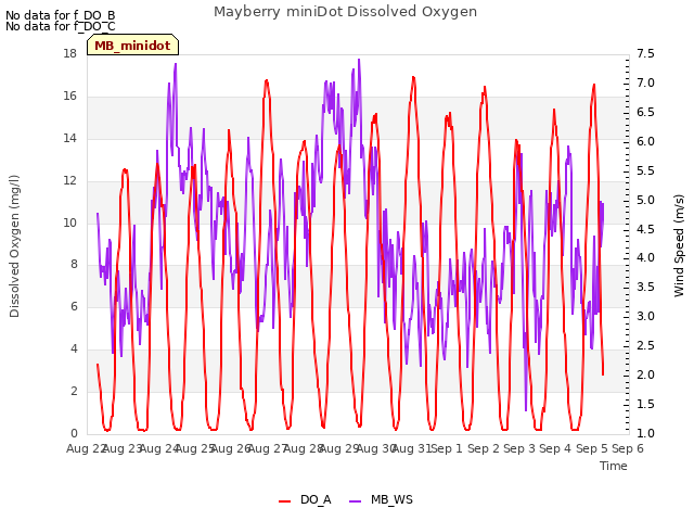 plot of Mayberry miniDot Dissolved Oxygen
