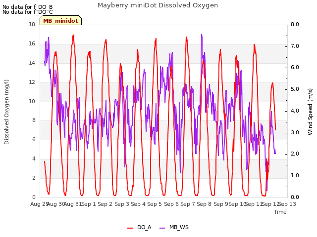 plot of Mayberry miniDot Dissolved Oxygen