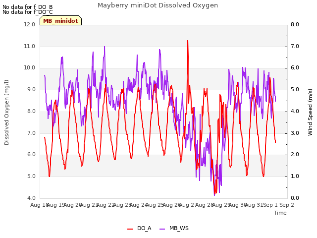 plot of Mayberry miniDot Dissolved Oxygen