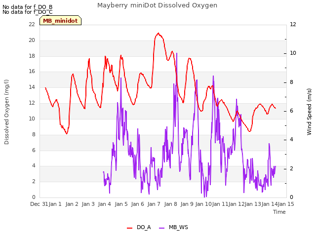 plot of Mayberry miniDot Dissolved Oxygen