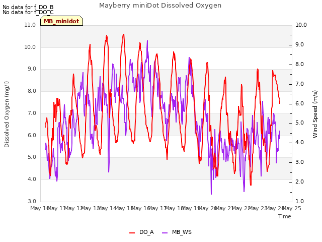 plot of Mayberry miniDot Dissolved Oxygen