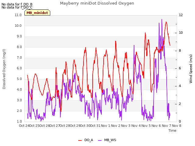 plot of Mayberry miniDot Dissolved Oxygen