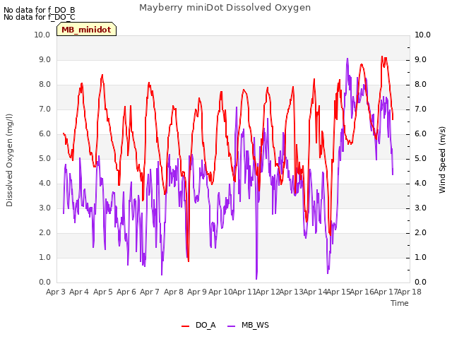 plot of Mayberry miniDot Dissolved Oxygen