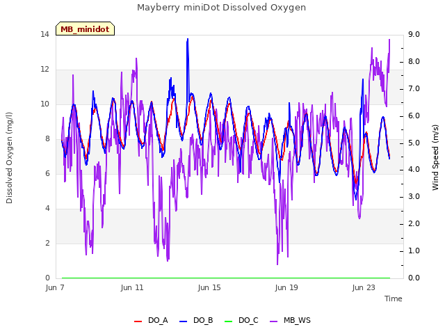 Explore the graph:Mayberry miniDot Dissolved Oxygen in a new window