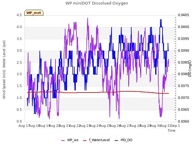 plot of WP miniDOT Dissolved Oxygen