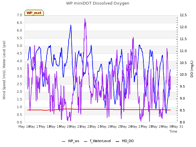 plot of WP miniDOT Dissolved Oxygen