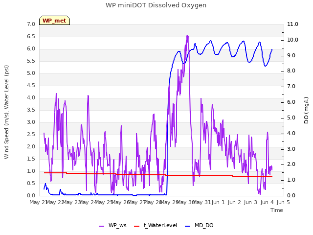 plot of WP miniDOT Dissolved Oxygen