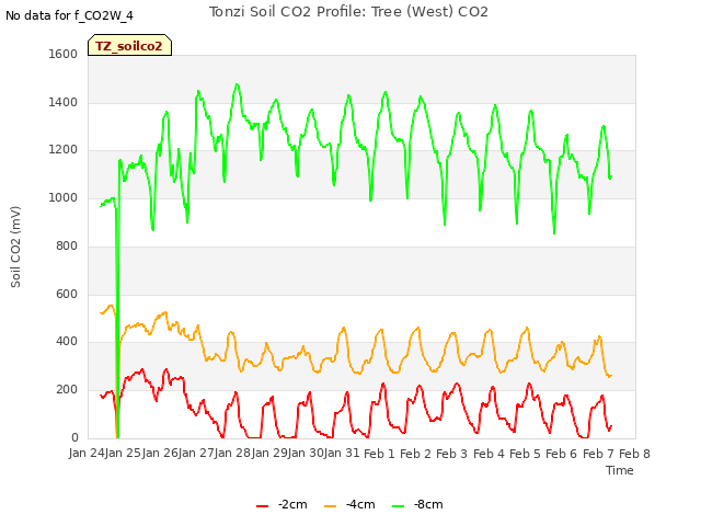 plot of Tonzi Soil CO2 Profile: Tree (West) CO2